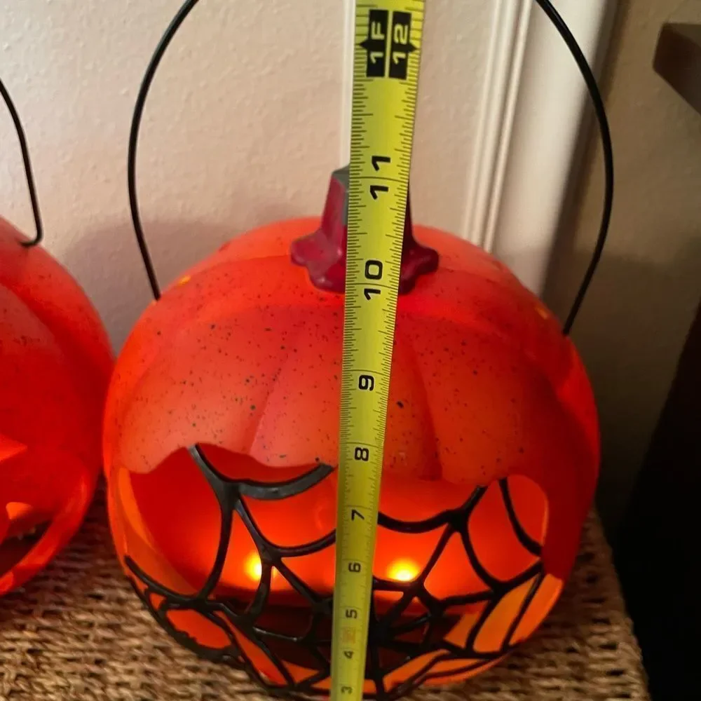 Holiday Home LED Fire Pumpkins Spider Web Design set of 2!